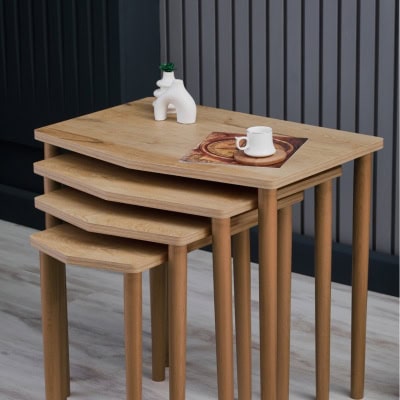 طاولة قهوة متداخلة 4 قطع - طاولة تقديم - طاولة جانبية - بلوط (ريفولي)