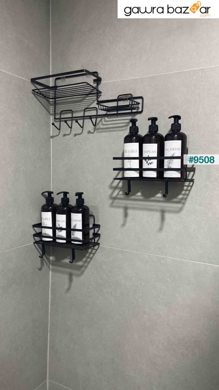 رف حمام لاصق وطبق صابون مع 4 خطافات منظم للحمام ومنظم للحمام