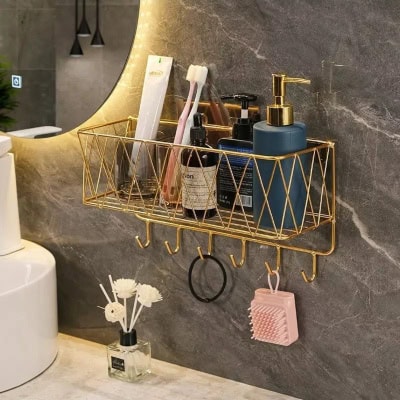 منظم المطبخ الذهبي اللاصق رف التوابل منظم الحمام Kozmatik منظم الحائط متعدد الأغراض