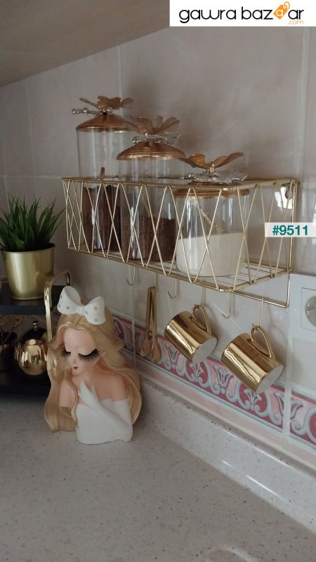 منظم المطبخ الذهبي اللاصق رف التوابل منظم الحمام Kozmatik منظم الحائط متعدد الأغراض