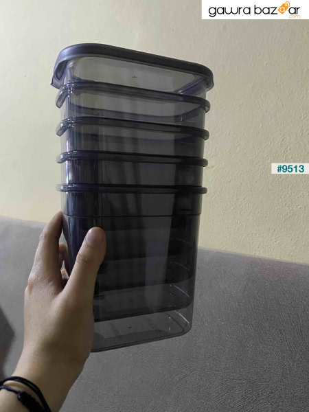 مجموعة من 10 حاويات تخزين مستطيلة من بيجي مع ملصق طباعة الشاشة البيضاء 5x(1500-1150 مل) أنثراسايت