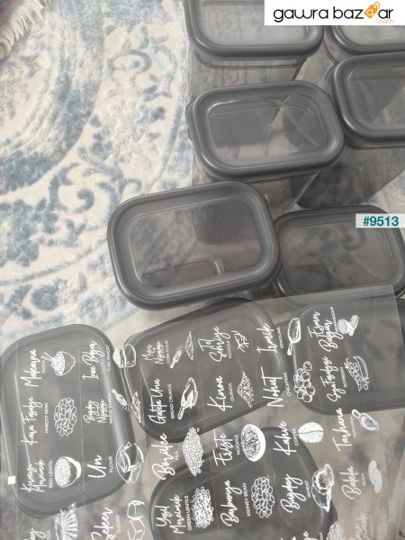 مجموعة من 10 حاويات تخزين مستطيلة من بيجي مع ملصق طباعة الشاشة البيضاء 5x(1500-1150 مل) أنثراسايت