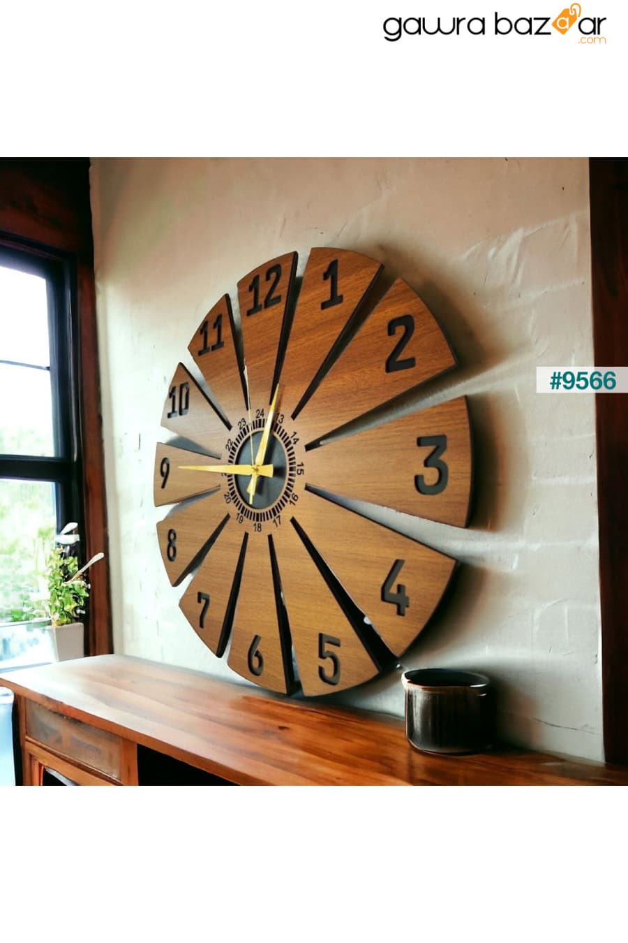 أثاث خشبي من خشب الجوز اللون منقوش هدية ساعة حائط صامتة 50 سم AA Shop 0