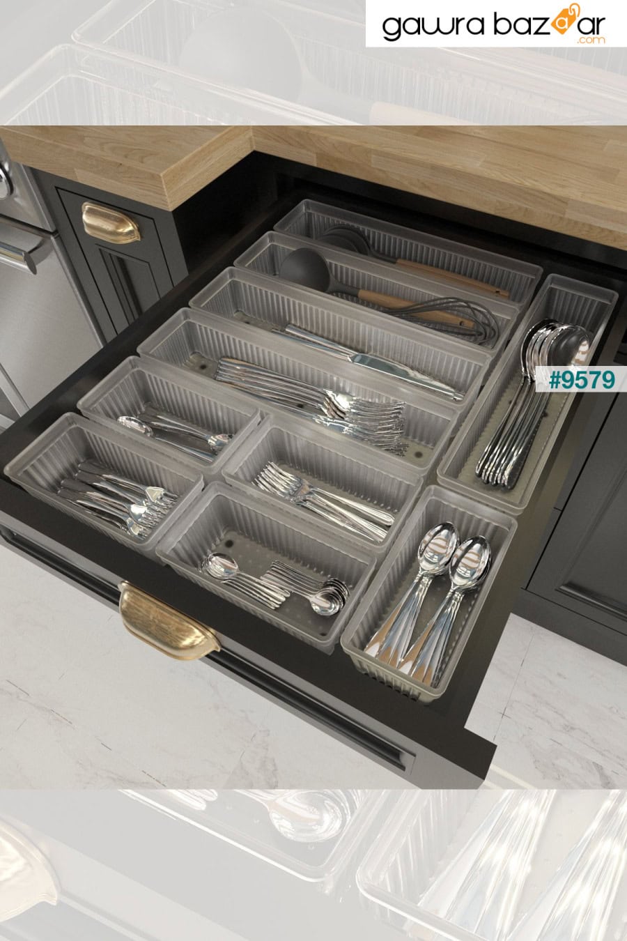 مجموعة مكونة من 10 قطع من حامل أدوات المائدة ومنظم للأدراج وملعقة وشوكة ومنظم للسكاكين شفاف Meleni Home 4