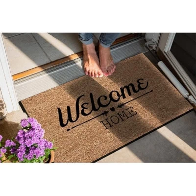 Pienso Home Welcome Home سجادة باب مزخرفة باللون البيج