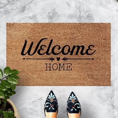 Pienso Home Welcome Home سجادة باب مزخرفة باللون البيج