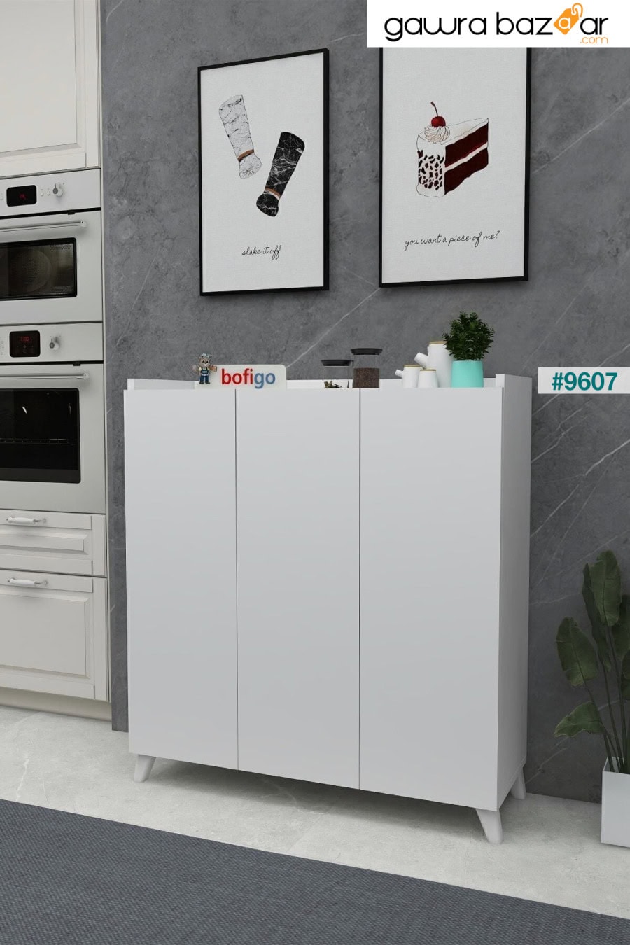 خزانة متعددة الأغراض بثلاثة أبواب، خزانة مطبخ متعددة الأغراض، خزانة حمام، رف أحذية باللون الأبيض Bofigo 0