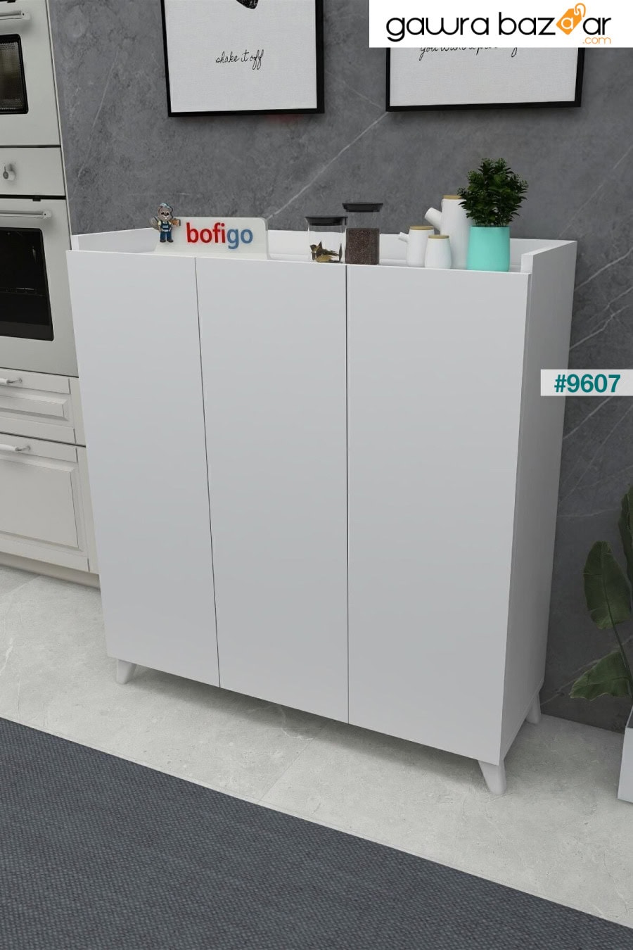 خزانة متعددة الأغراض بثلاثة أبواب، خزانة مطبخ متعددة الأغراض، خزانة حمام، رف أحذية باللون الأبيض Bofigo 1