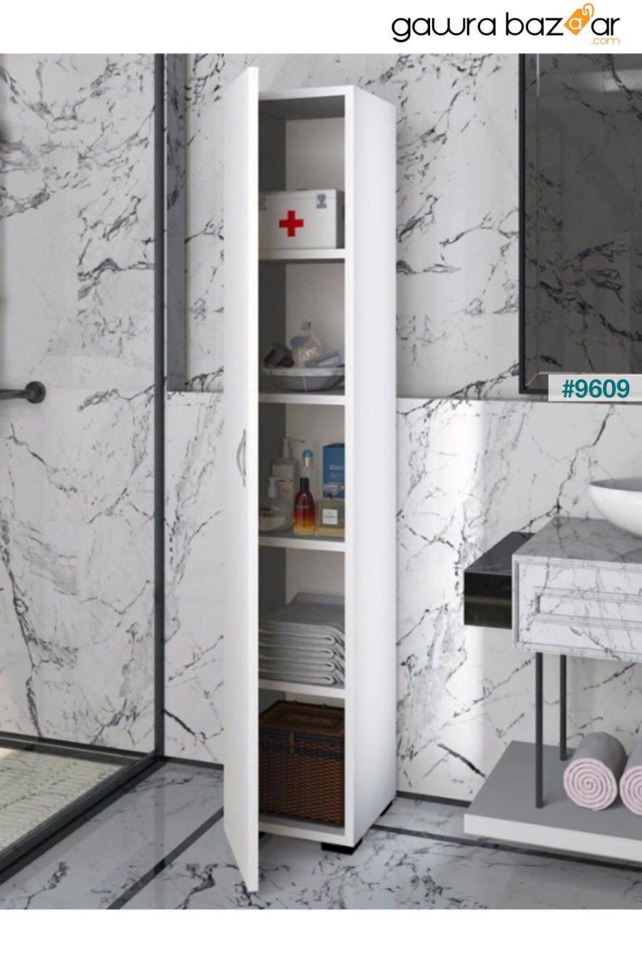 خزانة مطبخ للحمام متعددة الأغراض مع باب واحد و5 أرفف، خزانة تخزين بيضاء بباب واحد IRMAK DÜNYASI 0