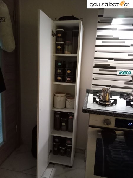 خزانة مطبخ للحمام متعددة الأغراض مع باب واحد و5 أرفف، خزانة تخزين بيضاء بباب واحد