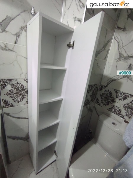 خزانة مطبخ للحمام متعددة الأغراض مع باب واحد و5 أرفف، خزانة تخزين بيضاء بباب واحد