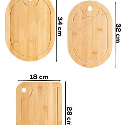 TE- 171 مجموعة من 3 ألواح عرض للتقطيع والتقطيع - لوح تقطيع من الخيزران (34x24 32x22 28x18 سم)