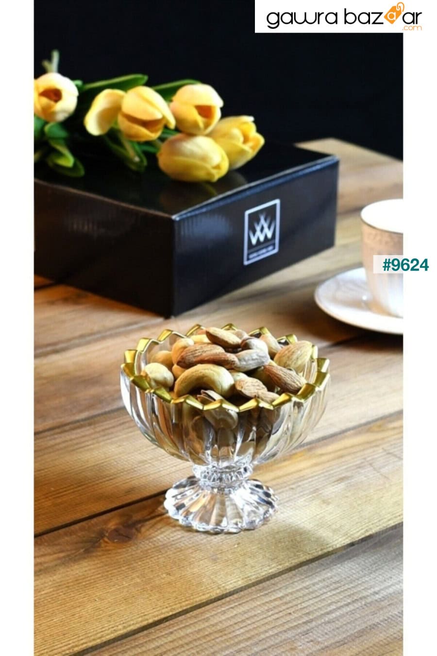 آرت - وعاء زجاجي مكون من 6 قطع بتفاصيل ذهبية - وعاء للوجبات الخفيفة - وعاء للمربى - وعاء للحلويات التركية - وعاء للتقديم Wow Home 1
