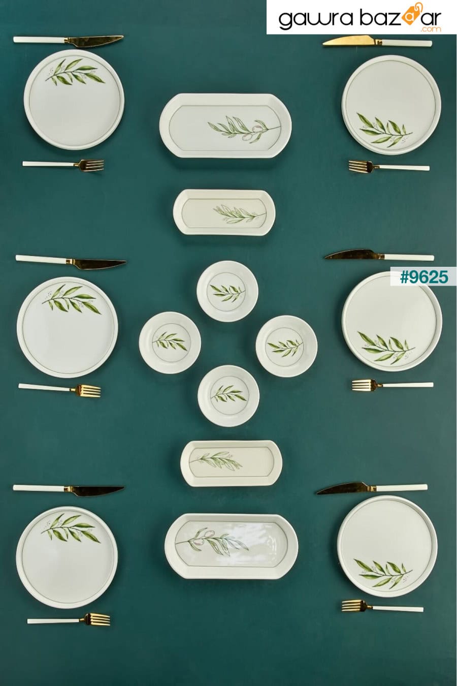 مجموعة إفطار سيراميك فاخرة منقوشة بأوراق الكاميليا الخضراء النباتية مكونة من 14 قطعة لستة أشخاص Erbaşlar 0