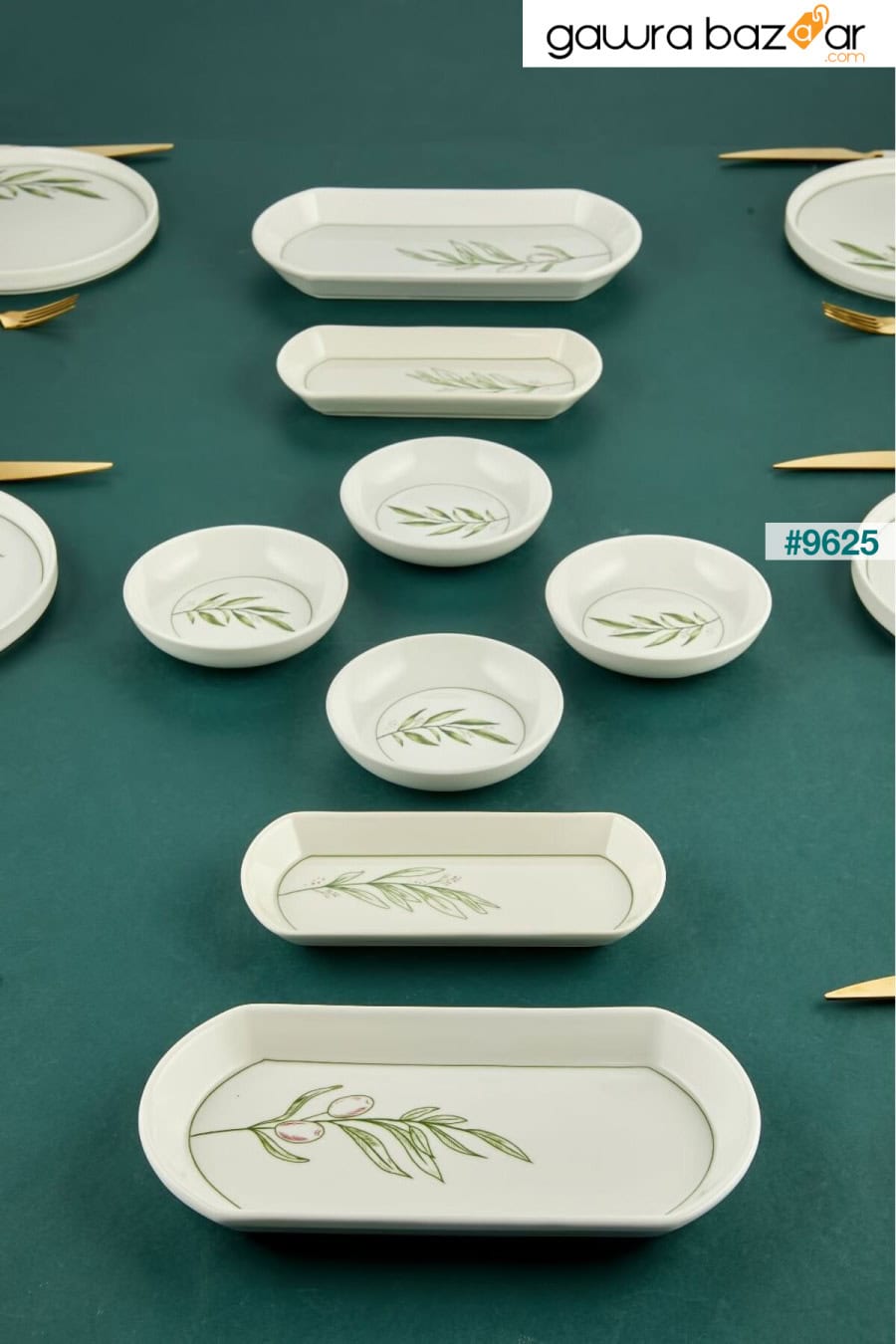 مجموعة إفطار سيراميك فاخرة منقوشة بأوراق الكاميليا الخضراء النباتية مكونة من 14 قطعة لستة أشخاص Erbaşlar 5