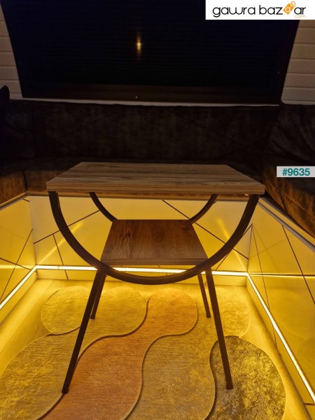 طاولة جانبية منضدة بأرجل معدنية من خشب الجوز