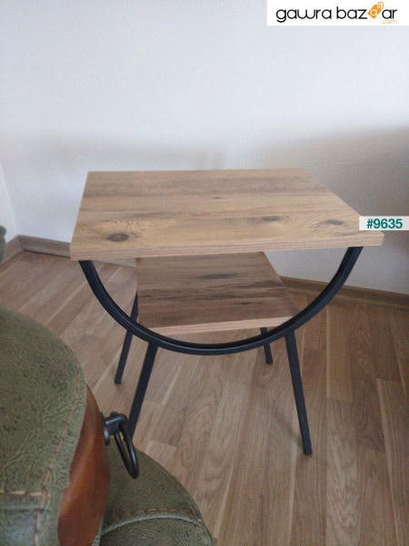 طاولة جانبية منضدة بأرجل معدنية من خشب الجوز