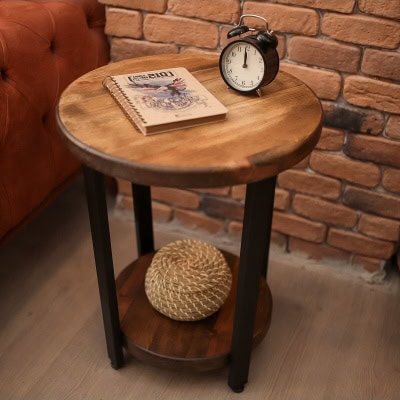 التصميم الصناعي طاولة القهوة الخشبية الصلبة 2 الطبقة طاولة القهوة الساق المعدنية