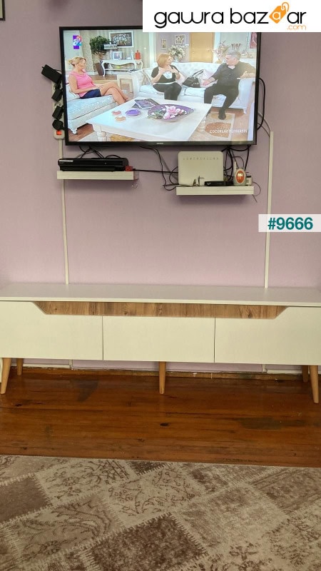 وحدة تلفزيون مانا خشبية 160 سم باللون الأبيض