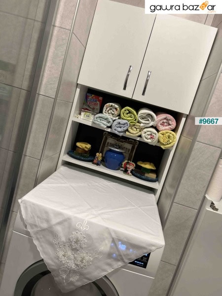 غسالة علوية منظمة لرف الحمام، خزانة علوية متعددة الأغراض مع خزانة رف للباب