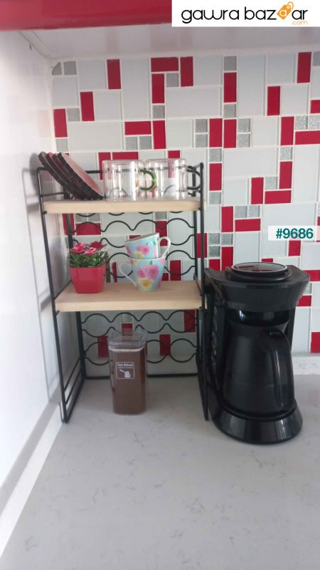 خزانة متعددة الأغراض لحامل ركن القهوة ومنظم لآلة القهوة وخزانة مطبخ على سطح الطاولة