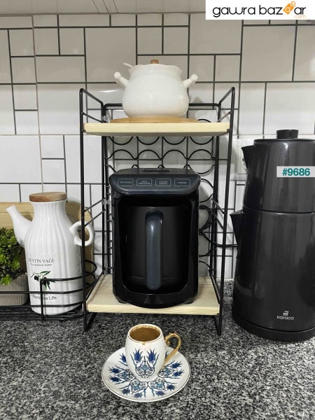 خزانة متعددة الأغراض لحامل ركن القهوة ومنظم لآلة القهوة وخزانة مطبخ على سطح الطاولة