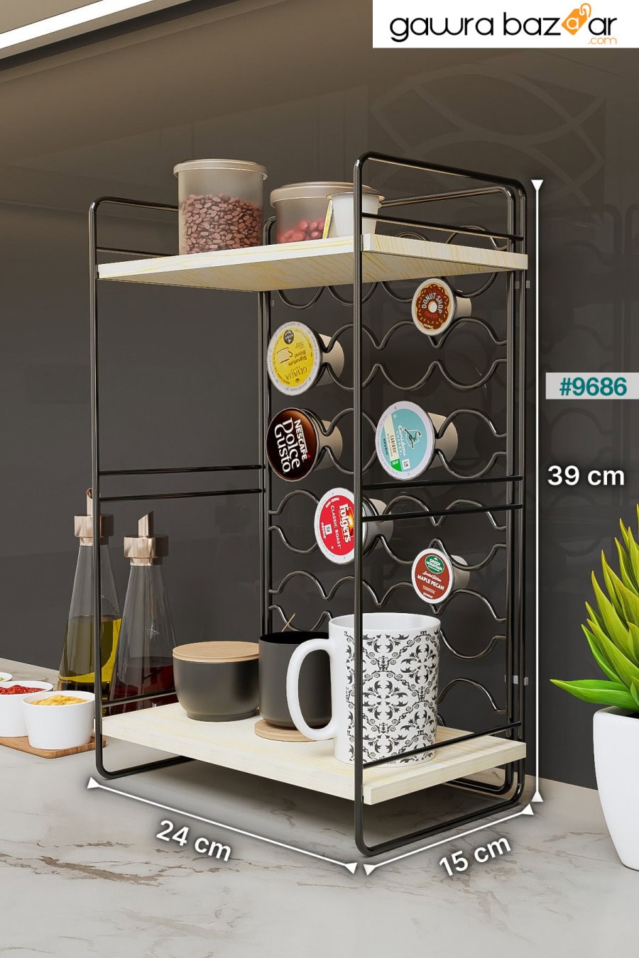 خزانة متعددة الأغراض لحامل ركن القهوة ومنظم لآلة القهوة وخزانة مطبخ على سطح الطاولة Bino 3