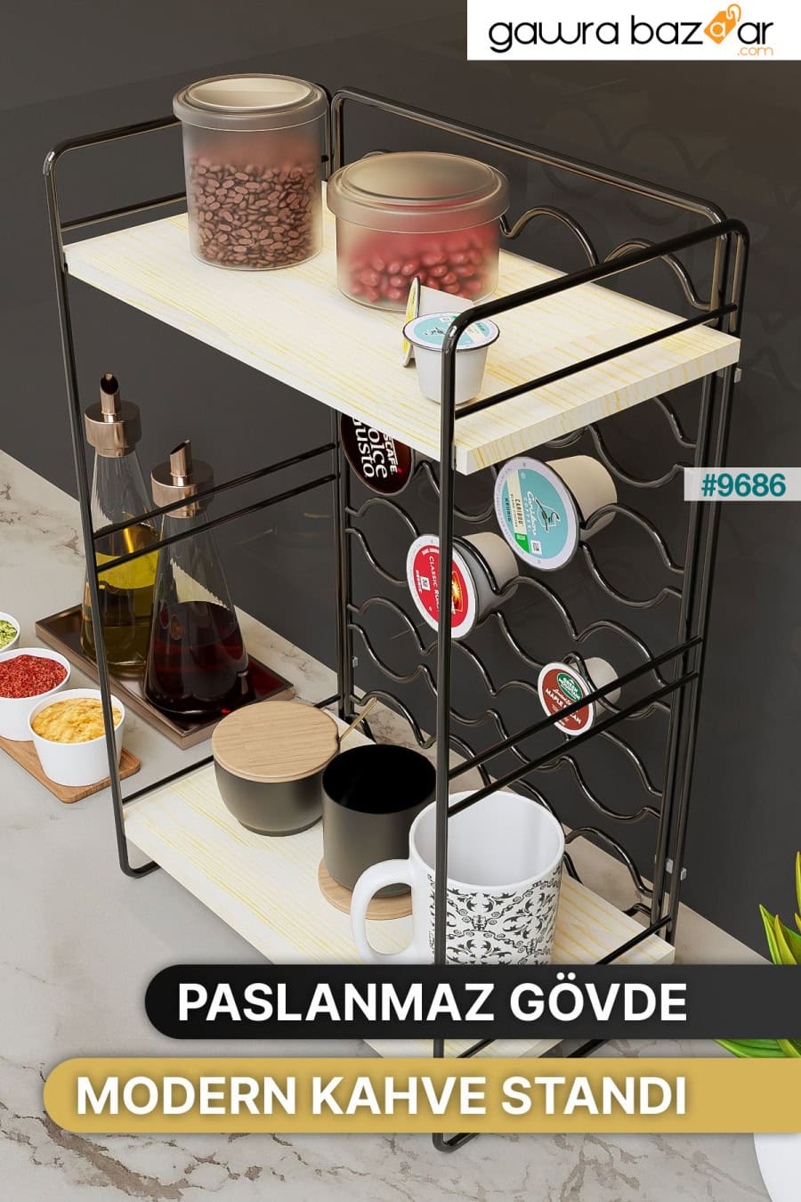 خزانة متعددة الأغراض لحامل ركن القهوة ومنظم لآلة القهوة وخزانة مطبخ على سطح الطاولة Bino 2