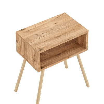 منضدة خشبية بأرجل مع رف - خشب الصنوبر الأطلسي