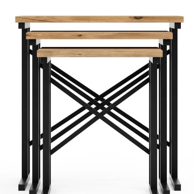 طاولة متداخلة X بأرجل معدنية - خشب الصنوبر الأطلسي