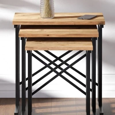 طاولة متداخلة X بأرجل معدنية - خشب الصنوبر الأطلسي