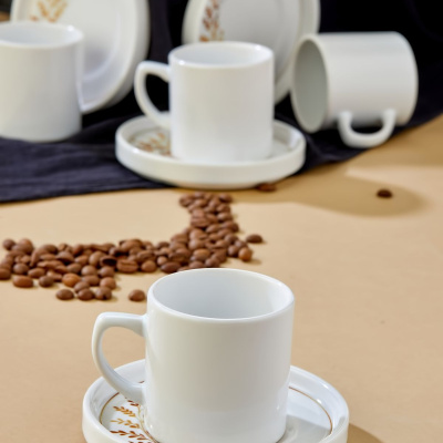 طقم فناجين قهوة سيراميك فاخر هندي مكون من 12 قطعة، فنجان قهوة تركي أبيض