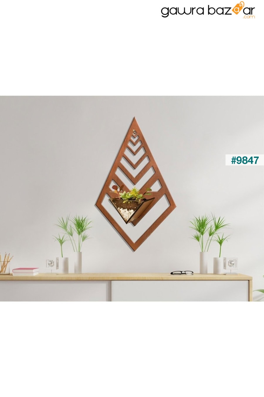 وعاء زهور حائط مزخرف مقطوع بالليزر على طراز Terrarium من خشب الجوز في مناطق مثل ديكور حديقة الشرفة GİZEM SHOP 4