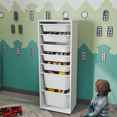 خزانة ألعاب مكونة من 7 سلال متعددة الأغراض، باللون الأبيض بيرا