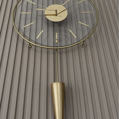 البندول الجاذبية الذهبية سلسلة أنيقة 37x85، ساعة حائط زجاجية معدنية مزخرفة حديثة
