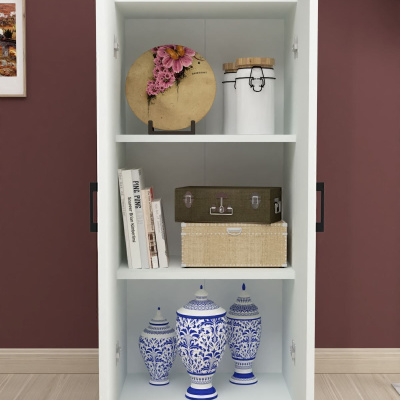 خزانة مطبخ متعددة الأغراض مع 3 أرفف وبابين خزانة حمام خزانة متعددة الأغراض باللون الأبيض
