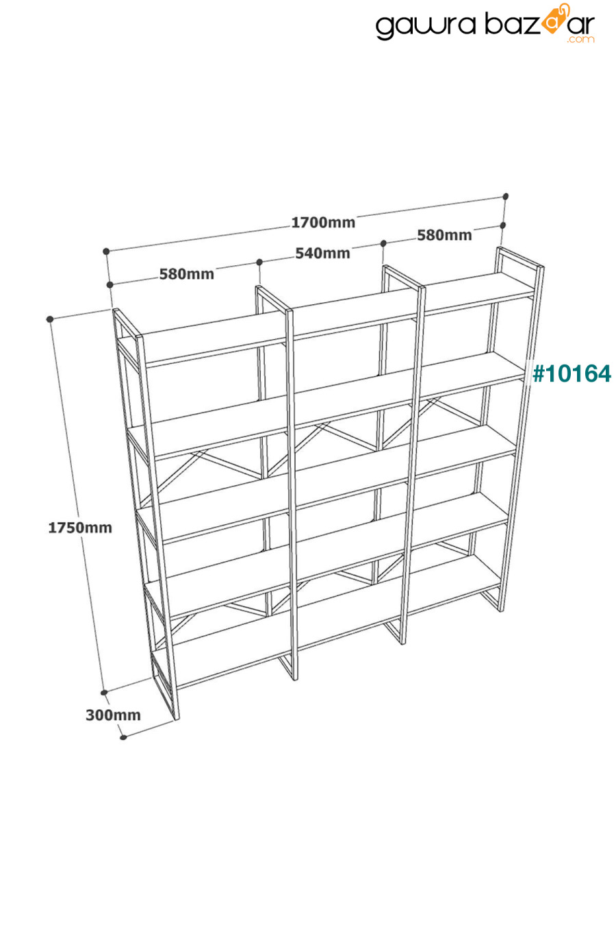 مكتبة فوياج معدن ذهبي 5 أرفف واسعة 3 أقسام 175 سم لون أبيض Vg6-w Yurudesign 4