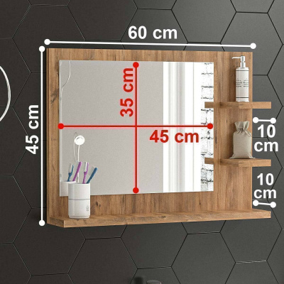 60x45 سم رف الحمام جينوفا رف المغسلة رف مرآة الحمام مرآة الصنوبر