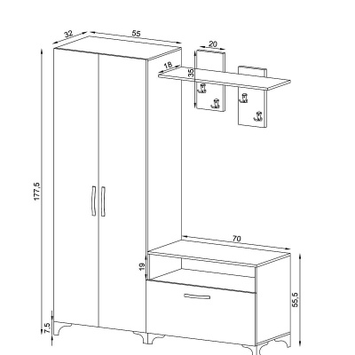 رف الأحذية Nesy Coat Rack من خشب الصنوبر الأطلسي