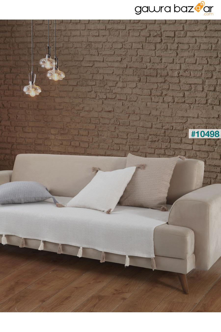 Liva Pompom Ecru غطاء أريكة 115 × 200 سم أريكة ديفان أريكة سرير غطاء كرسي بذراعين شال مع شرابات Lux Touch 1