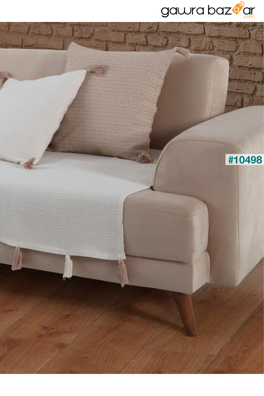 Liva Pompom Ecru غطاء أريكة 115 × 200 سم أريكة ديفان أريكة سرير غطاء كرسي بذراعين شال مع شرابات Lux Touch 2