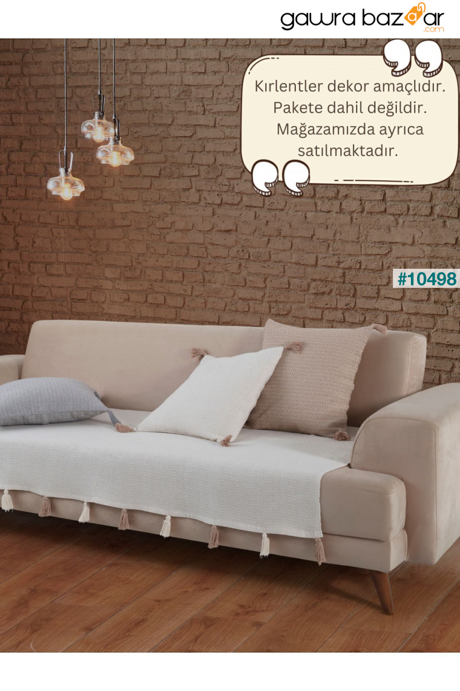 Liva Pompom Ecru غطاء أريكة 115 × 200 سم أريكة ديفان أريكة سرير غطاء كرسي بذراعين شال مع شرابات Lux Touch 0