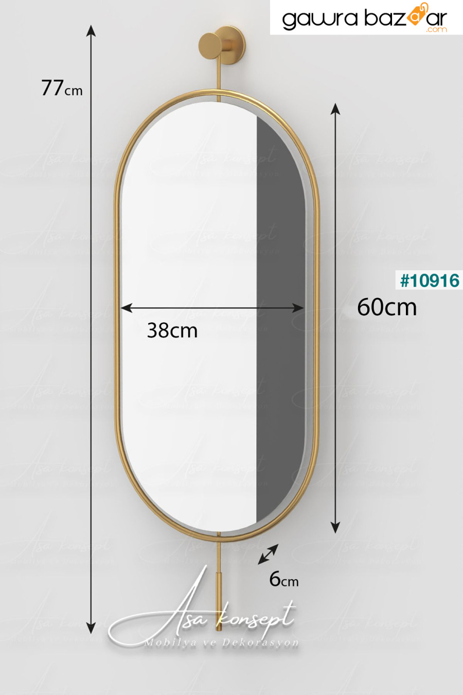 الصفاء LED تعمل بالبطارية ذهبي 38X77 سم حجم صغير ديكور مدخل قاعة المدخل جدار غرفة المعيشة مرآة حمام ASA KONSEPT 6