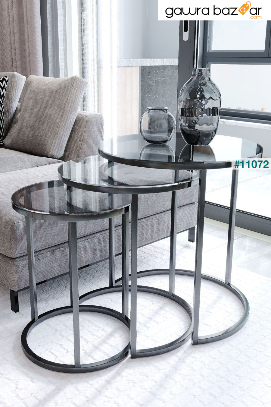 Milas C Nesting Coffee Table زجاج مدخن Dekoport 5