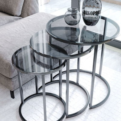 Milas C Nesting Coffee Table زجاج مدخن