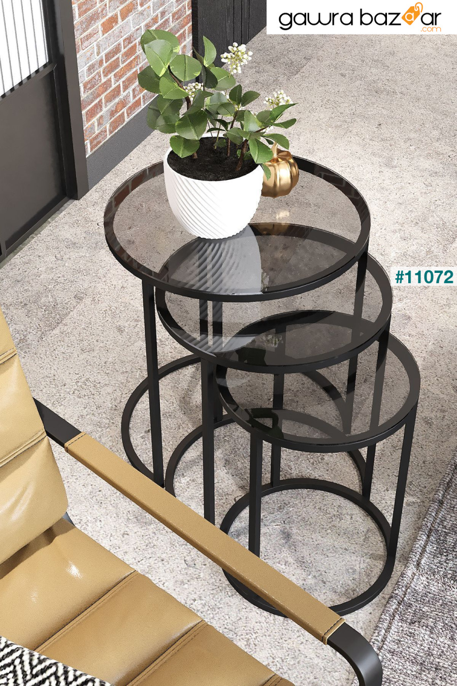 Milas C Nesting Coffee Table زجاج مدخن Dekoport 1