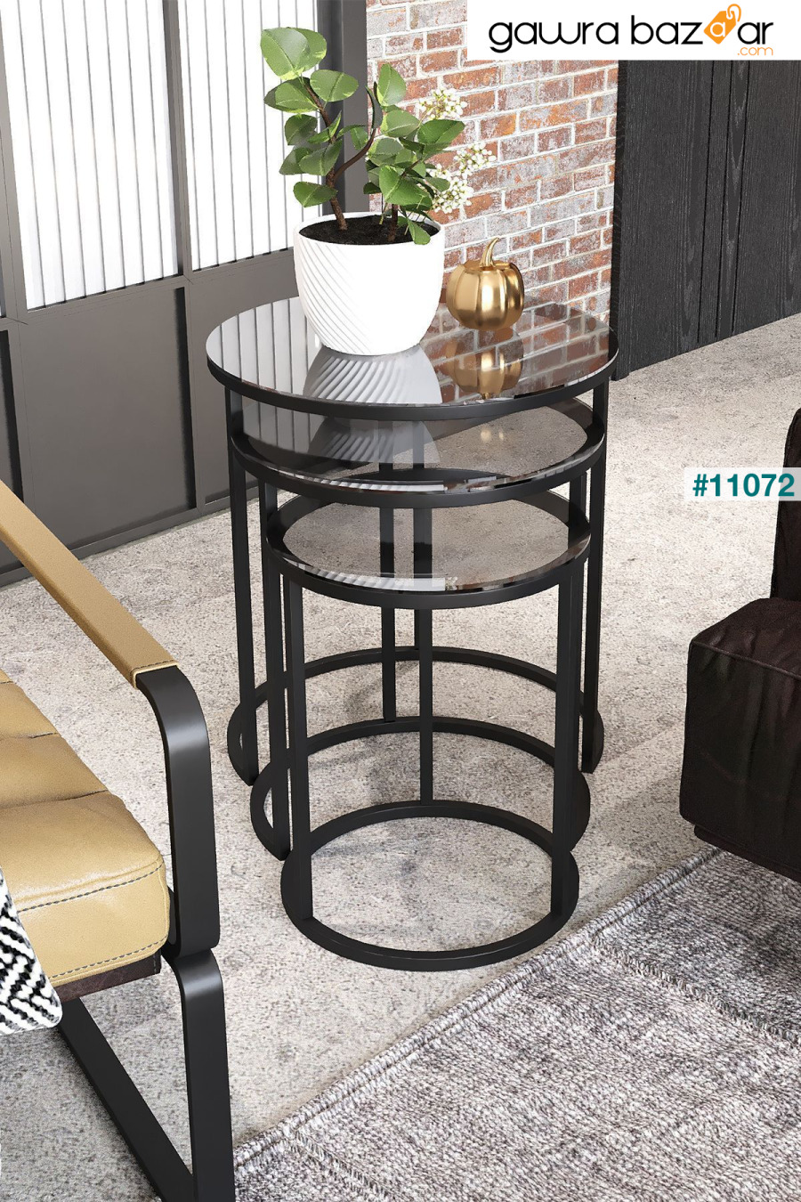 Milas C Nesting Coffee Table زجاج مدخن Dekoport 2