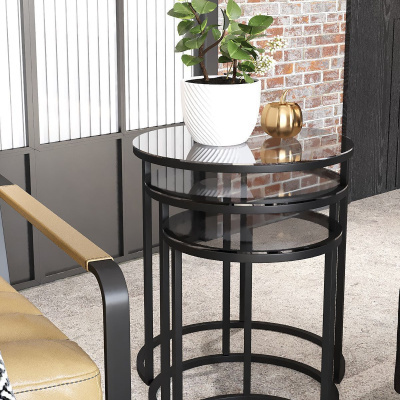 Milas C Nesting Coffee Table زجاج مدخن