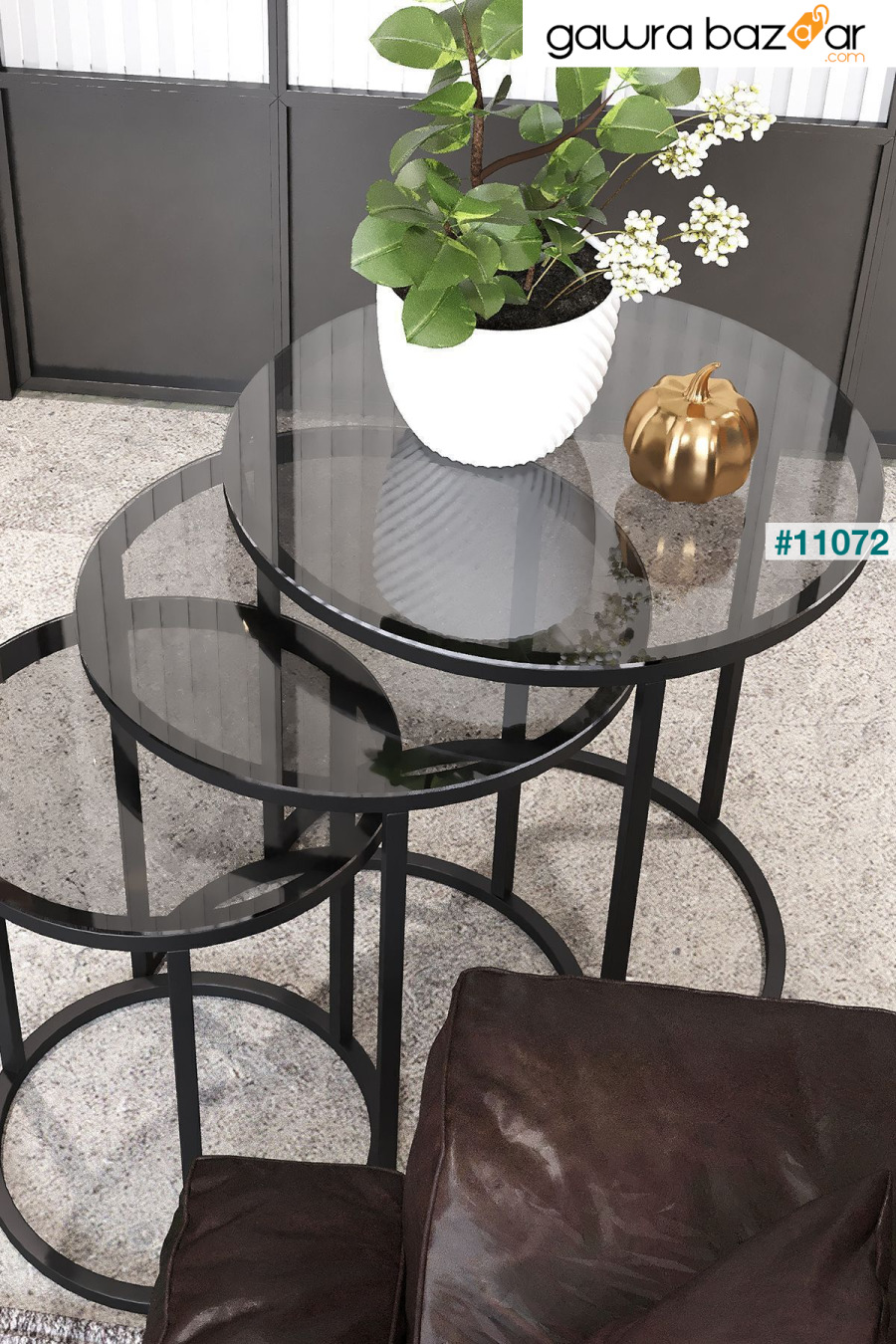 Milas C Nesting Coffee Table زجاج مدخن Dekoport 6