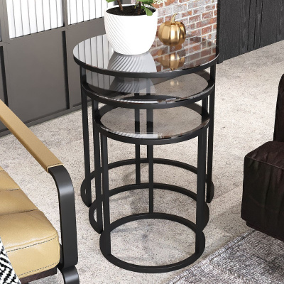 Milas C Nesting Coffee Table زجاج مدخن